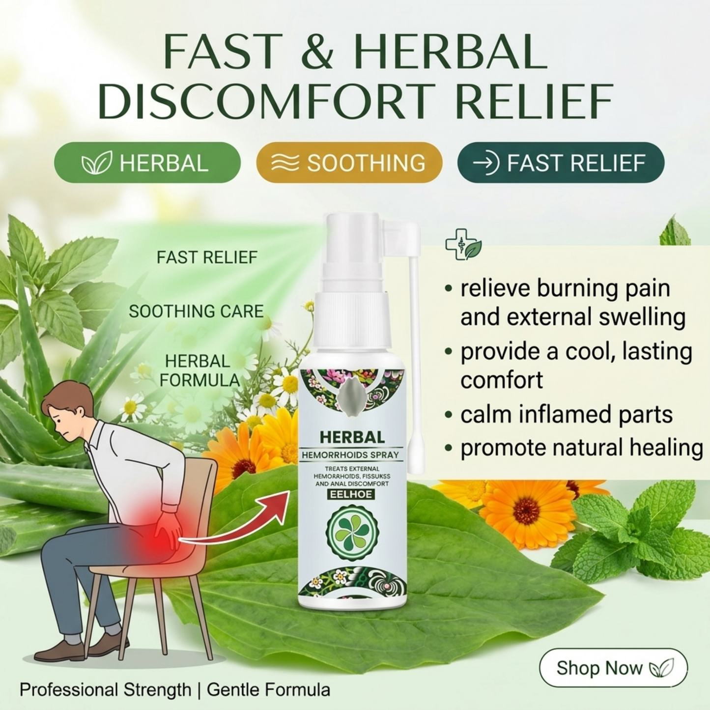 Hemorrhoid Relief Spray – Natural Herbal Soothing Treatment for Swelling, Itching & Discomfort Support