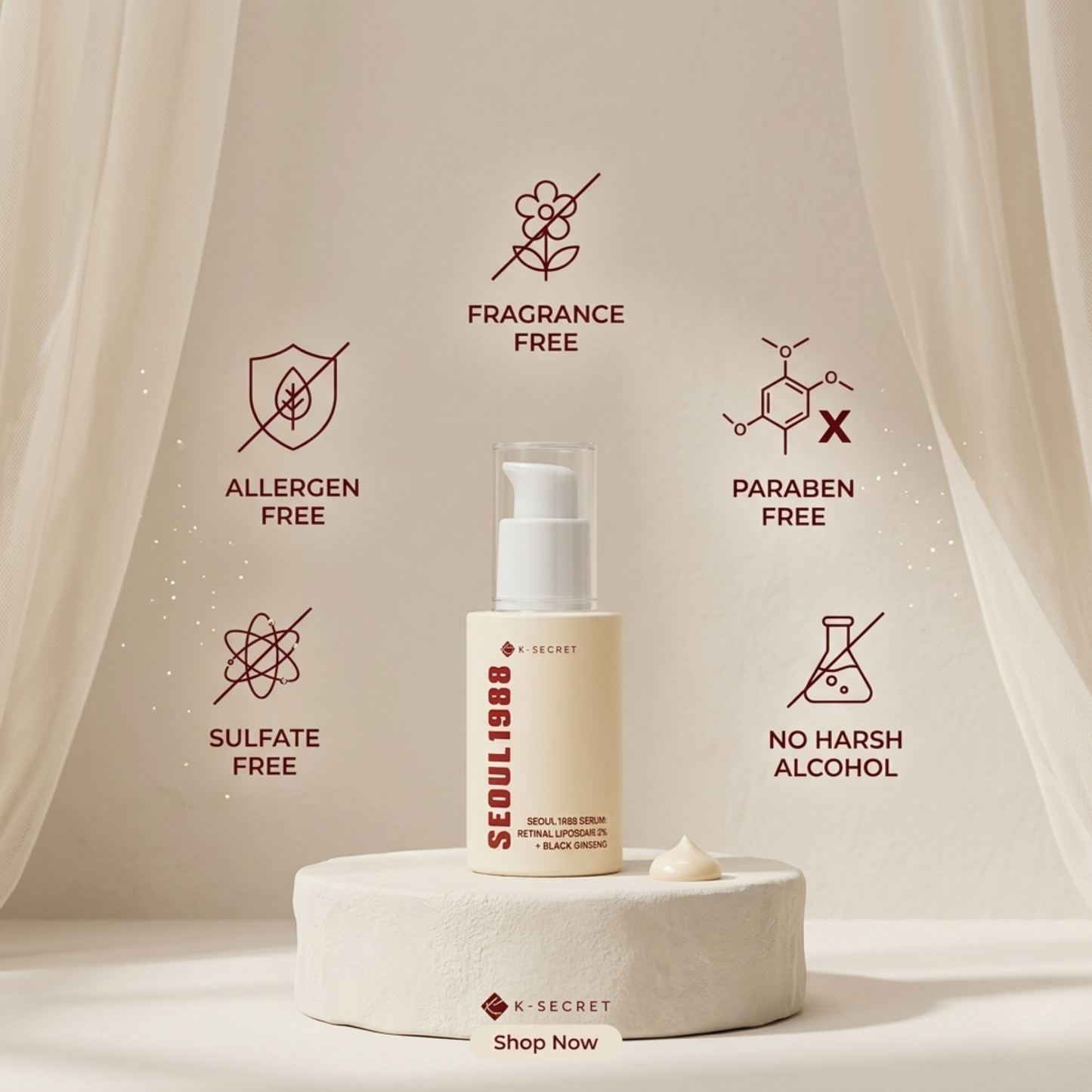 K-SECRET SEOUL 1988 Retinal Serum – 2% Advanced Retinal Liposome & 58% Black Ginseng Extract | Fine Lines & Skin Texture Refining Korean Skincare Serum