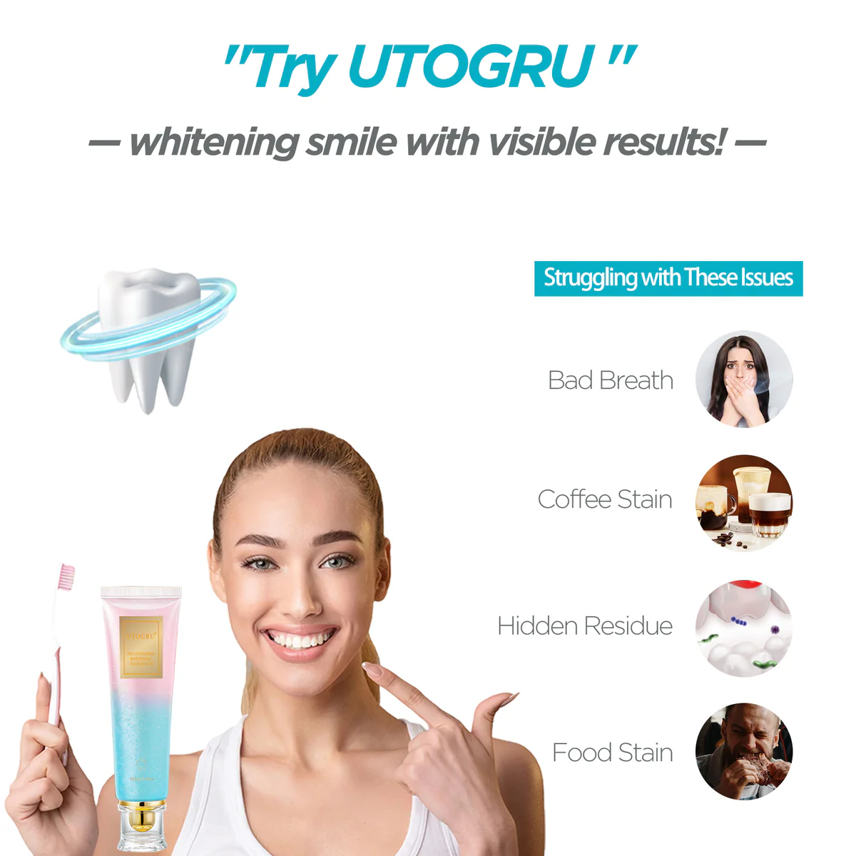 UTOGRU Nicotinamide Whitening Toothpaste – Mint Fresh Breath Toothpaste for Brighter Teeth & Oral Care